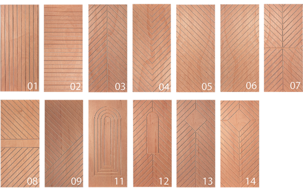 [Translate to Russisch:] Design overview for milled top coats - wood composite panels
