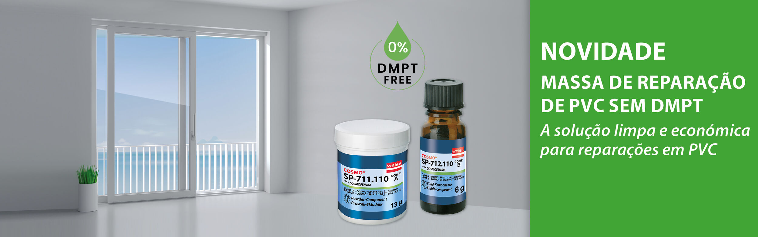 Massa de reparação de PVC sem DMPT