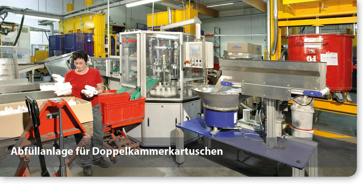 Abfüllanlage Doppelkammerkartuschen für 2-K-Klebstoffe 