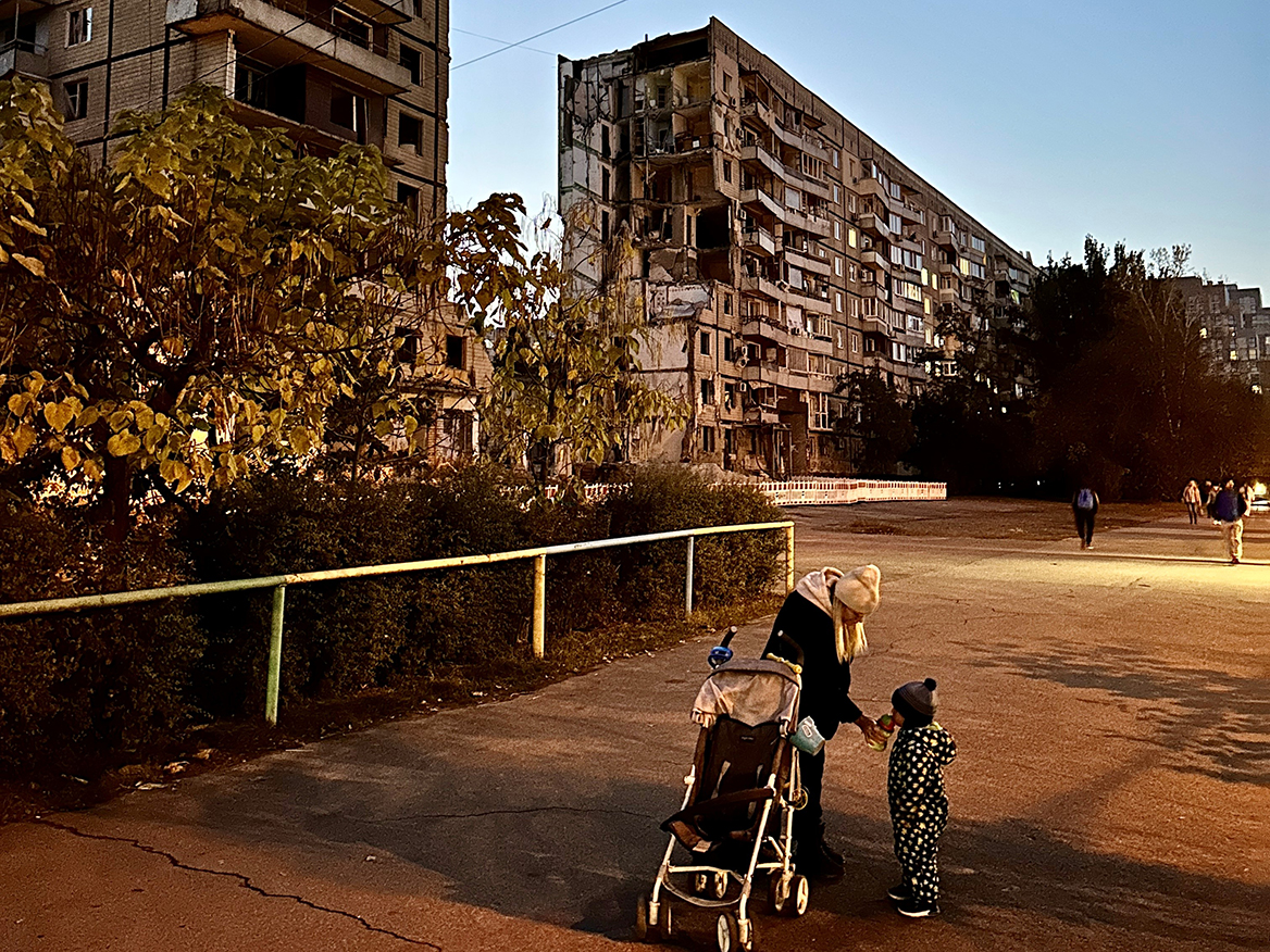 A destroyed house in Dnipro