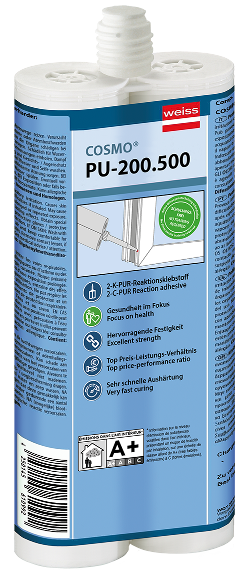Adhésif PUR Haute Performance COSMO® PU-200.500 pour Angles de Coin en Aluminium – Sans H351 & Durcissement Rapide