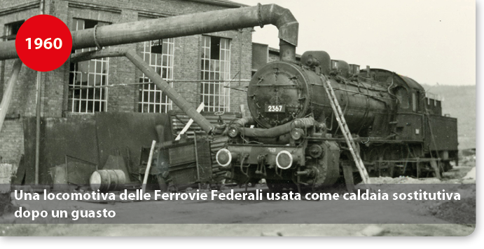 Una locomotiva delle Ferrovie Federali usata come caldaia sostitutiva dopo un guasto