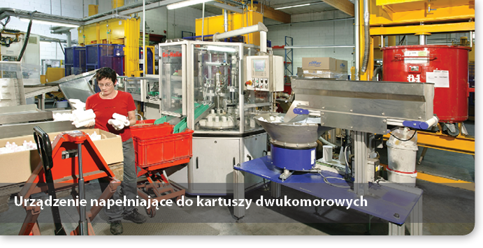 Urządzenie napełniające do kartuszy dwukomorowych