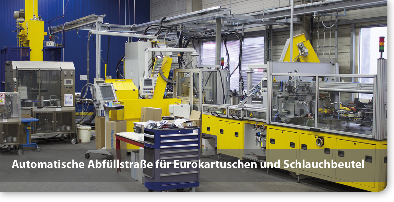 Automatische Abfüllstraße für Eurokartuschen und Schlauchbeutel