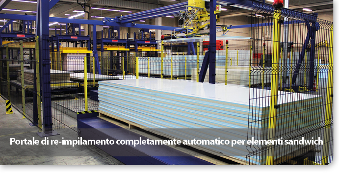 Portale di re-impilamento completamente automatico per elementi sandwich