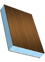 Panneaux sandwich une face HPL avec feuille décorative, âme PUR, face arrière PVC