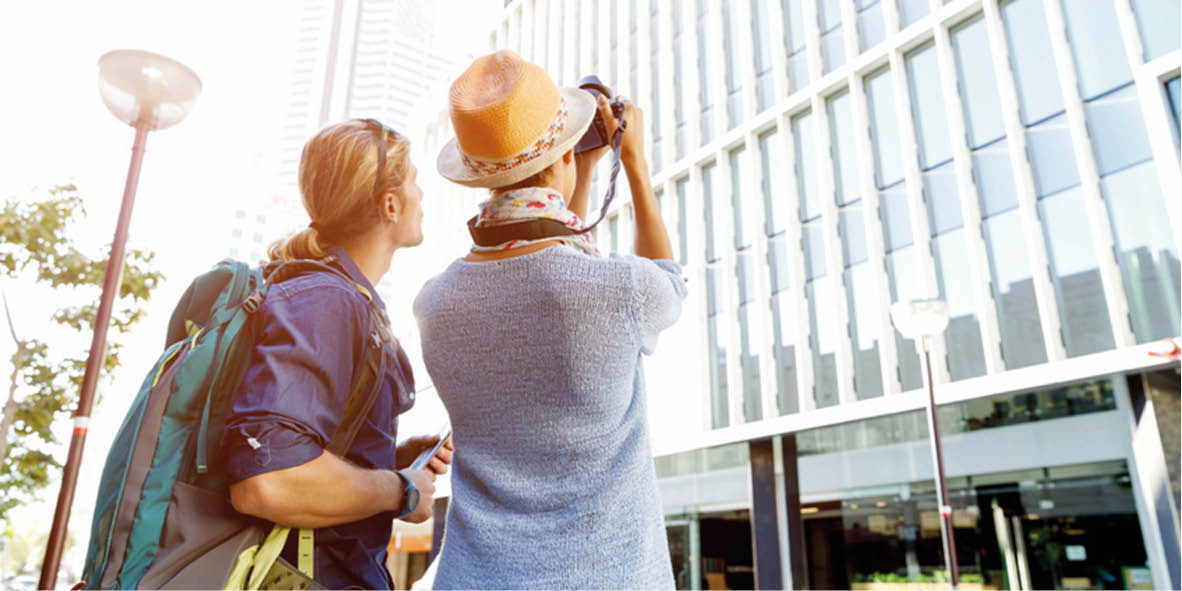 Couple is looking at facade elements