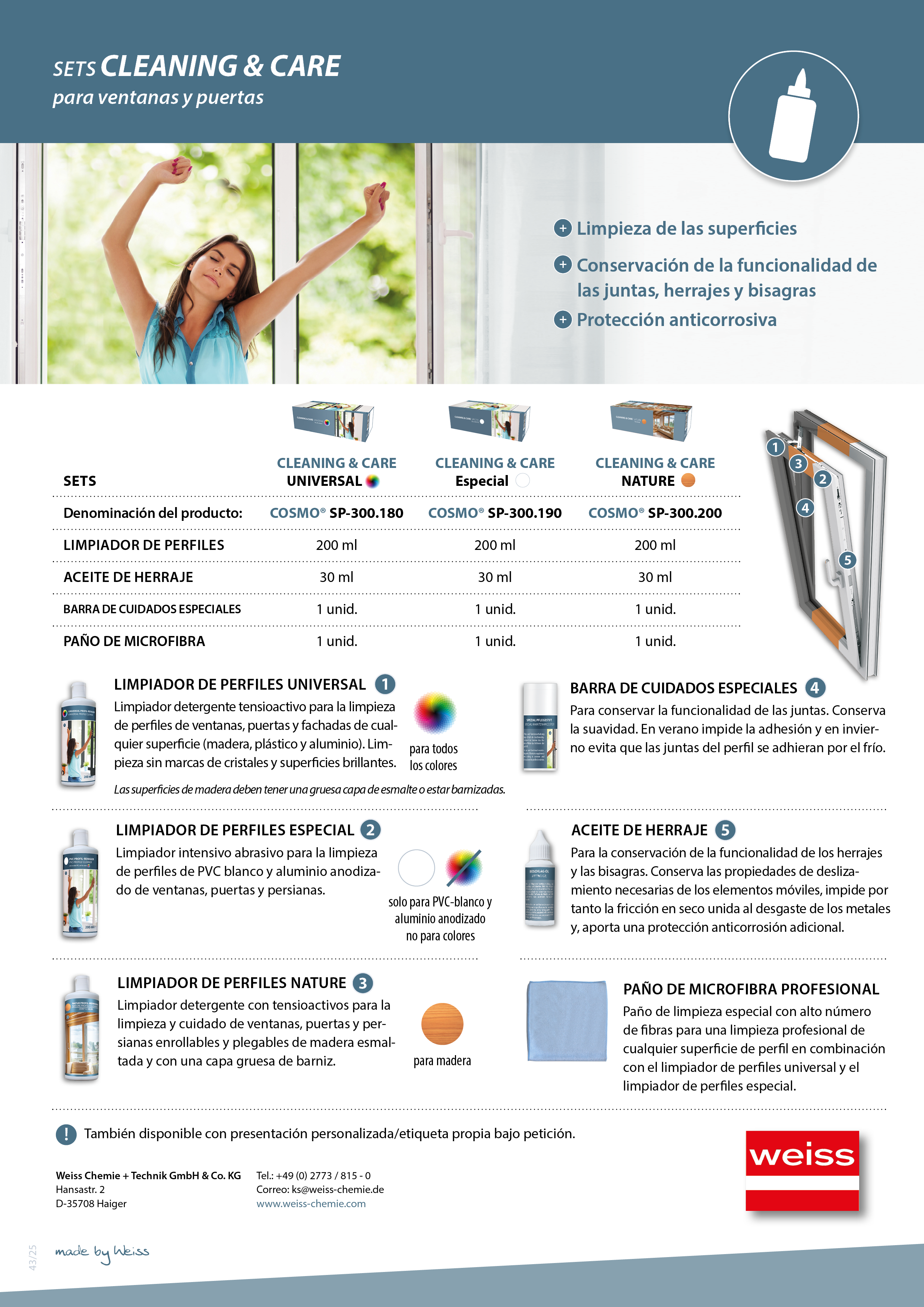 SETS CLEANING & CARE para ventanas y puertas