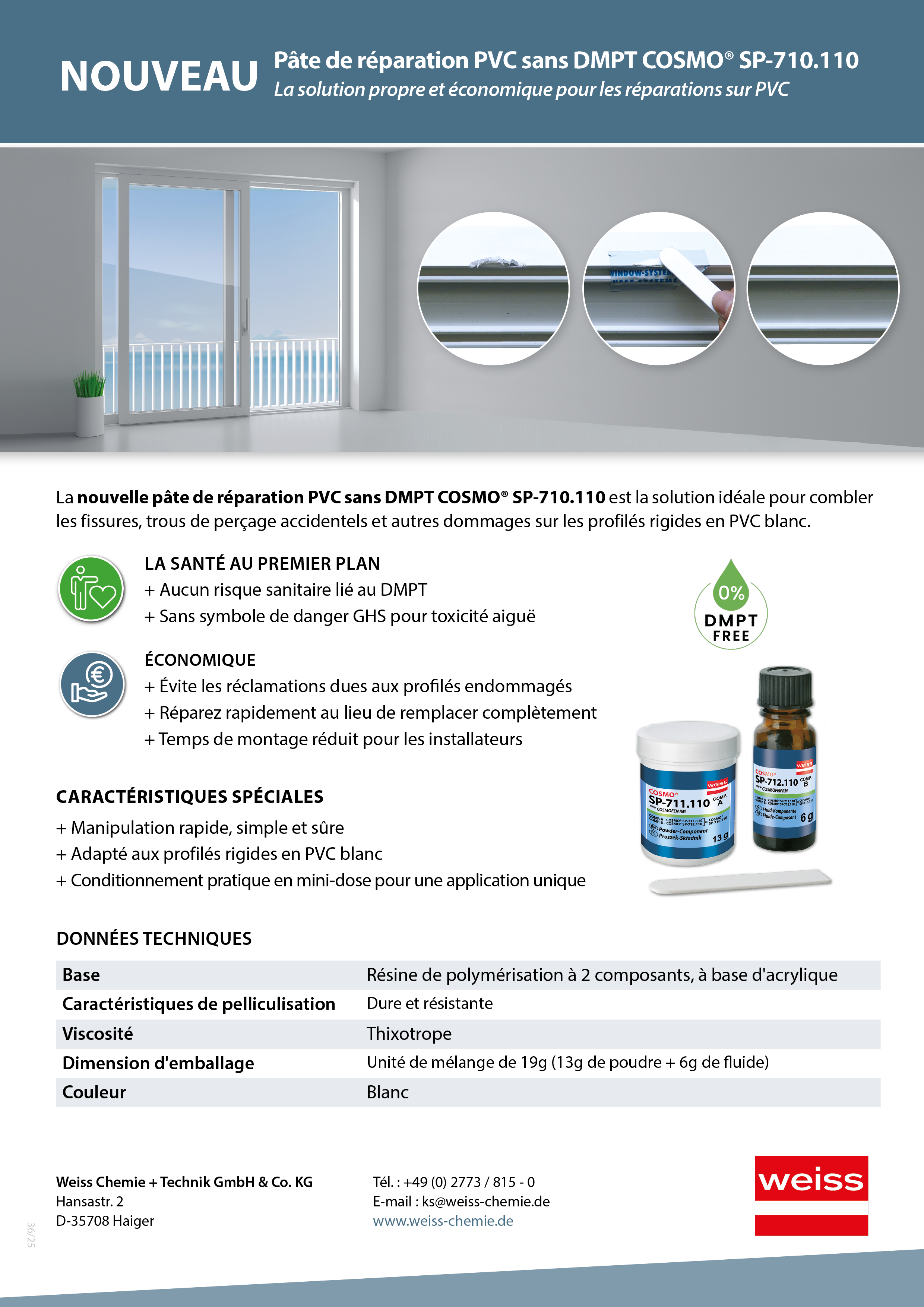 dépliant: nouvelle pâte de réparation PVC sans DMPT COSMO® SP-710.110