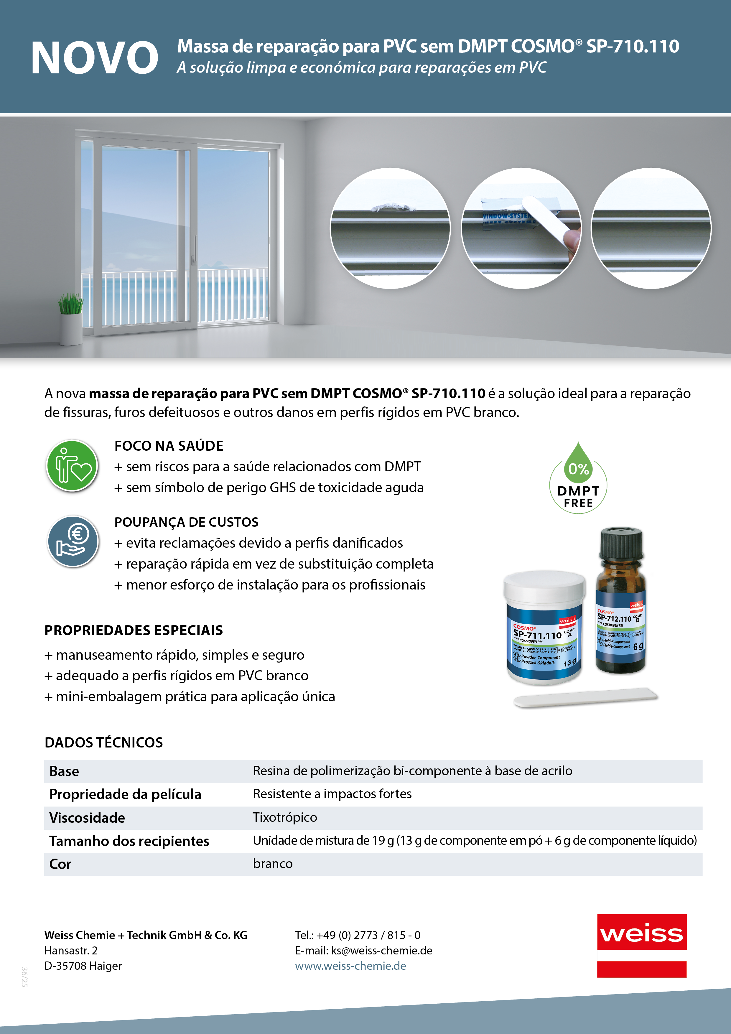Massa de reparação para PVC sem DMPT COSMO® SP-710.110